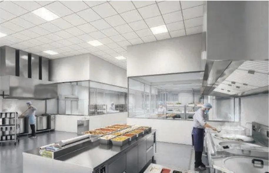 Artist's impression of a Standard B2 (Food) production unit interior at Gourmet Xchange