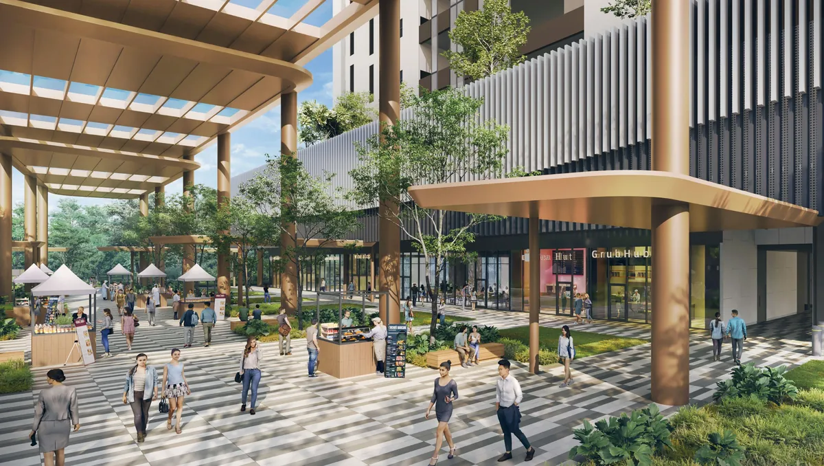 Artist's impression of the food kiosks and canteen around the Central Plaza at Gourmet Xchange