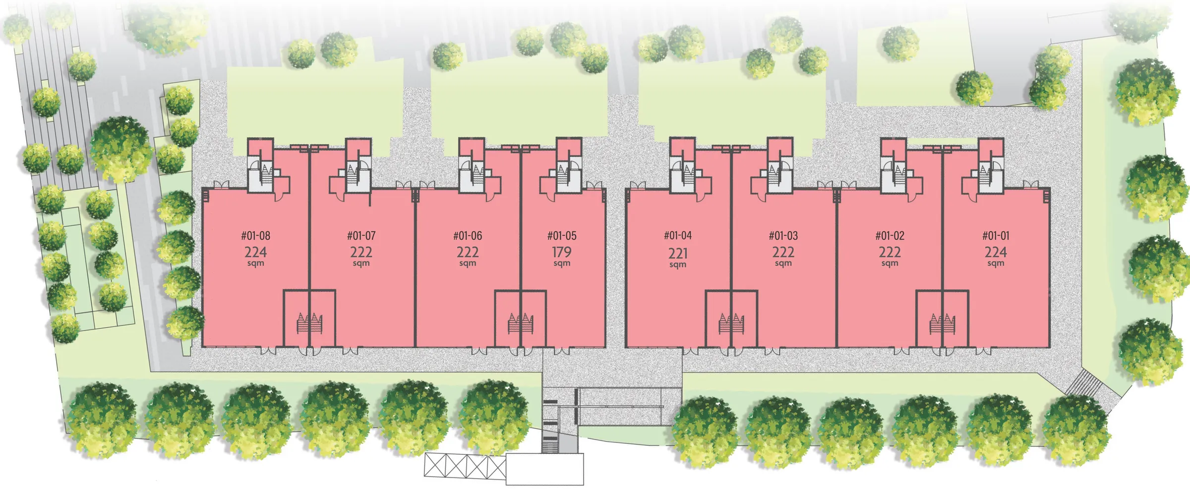 Gourmet Xchange Heritage Terrace unit key plan, 1st storey restaurant level of the 8 terrace units