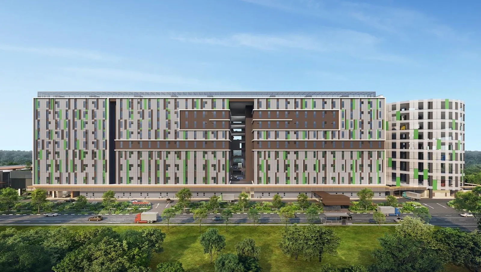 Artist's impression of The Xchange nine-storey production block seen from Kallang Way