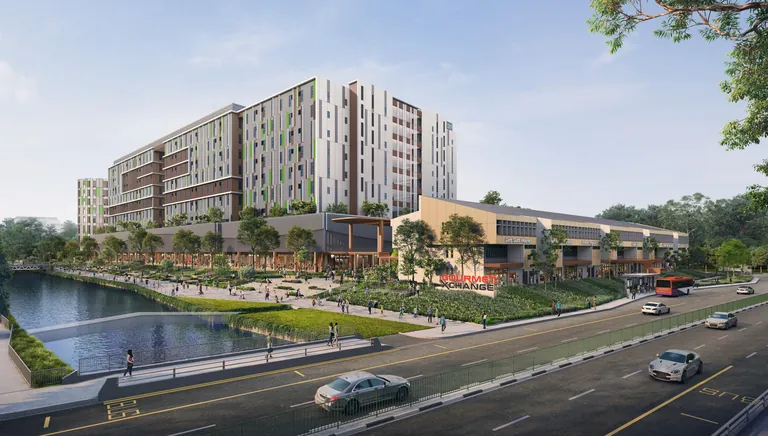 Artist's impression of Gourmet Xchange from the Kallang River waterfront