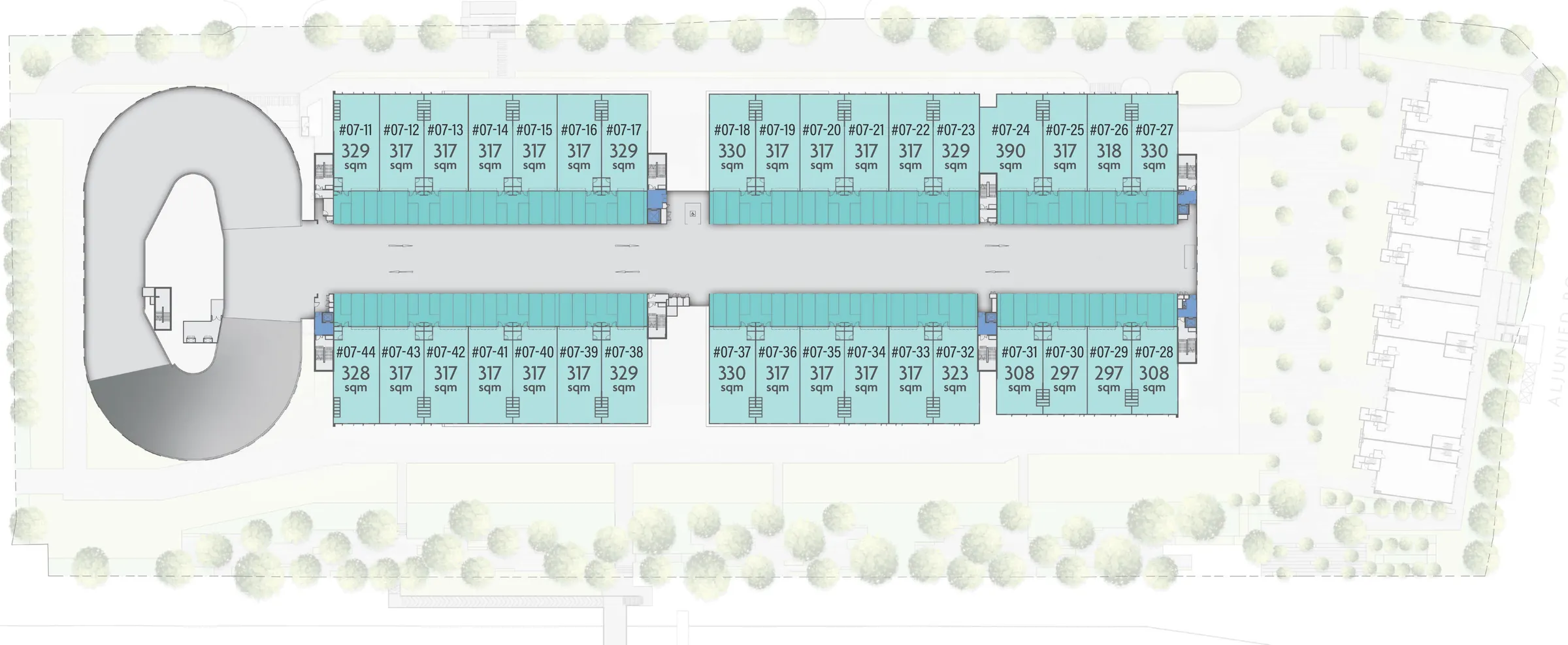 Gourmet Xchange The Xchange unit key plan, 7th storey, with unit numbers and areas in sqm