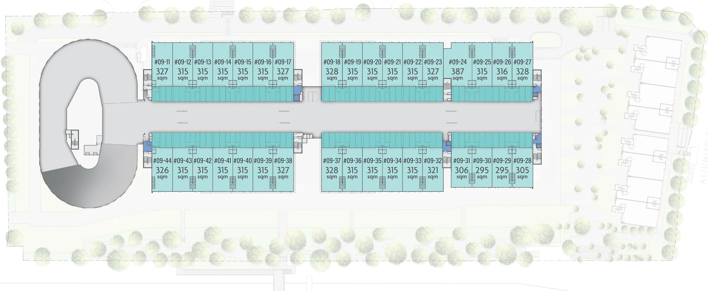 Gourmet Xchange The Xchange unit key plan, 9th storey, with unit numbers and areas in sqm
